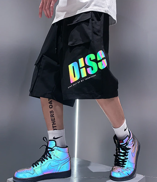 short oversize cargo reflechissant noir