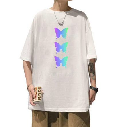 t shirt en coton motif papillon reflechissant